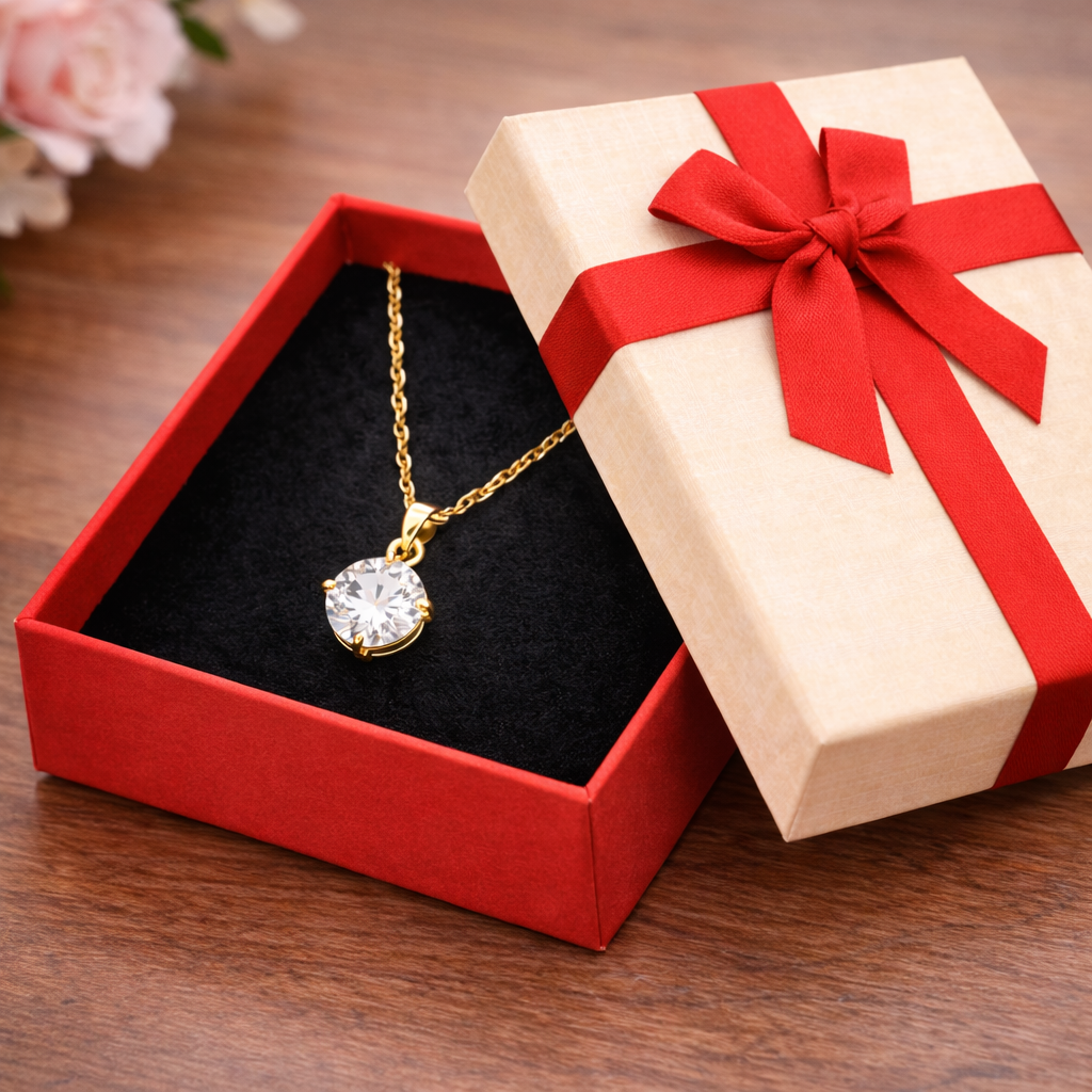 Naszyjnik Pozłacany 18K z Cyrkonią – Elegancki Prezent w Pudełku