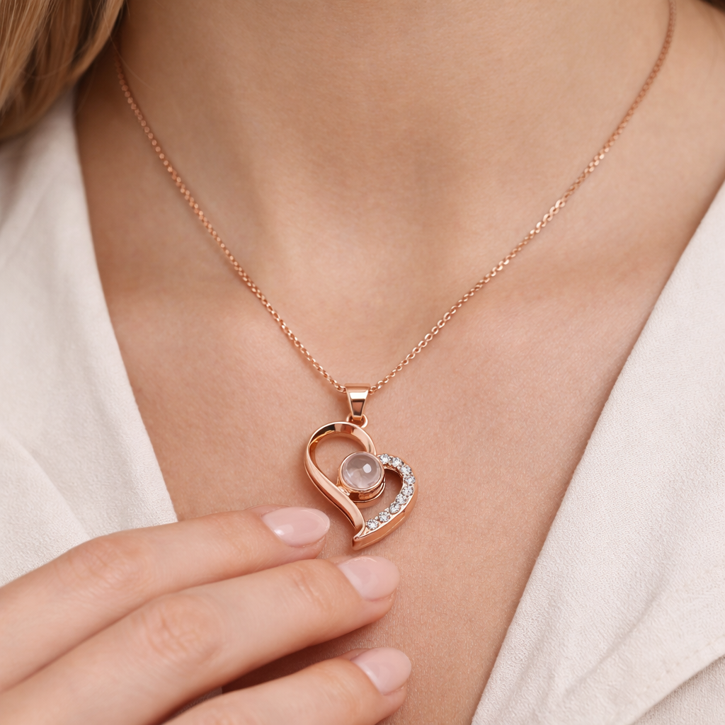 Wieczna Róża + Naszyjnik „Kocham Cię” (100 języków)